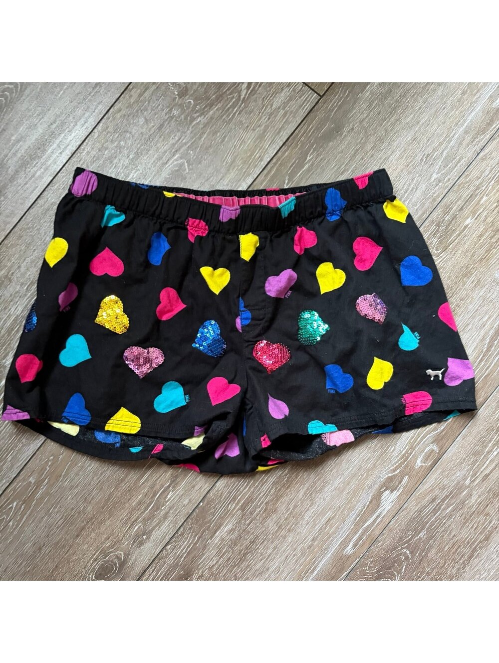 Pinky 2010 Women’s M LOVE PINK Heart Sequin Shorts Black Colorful